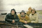 Michael Ancher fire fiskere ved en bad pa skagens strand Spain oil painting artist